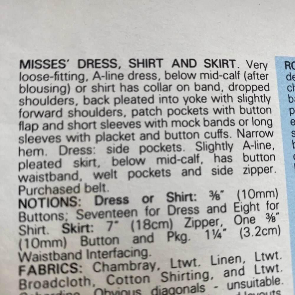 Vtg Vogue Sewing Pattern 1320 American Designer Shirtdress Calvin Klein Size 10